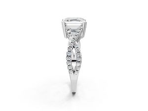 White gold Asscher Solitaire Twist Band with Pavé Setting and Four-Prong Setting_2