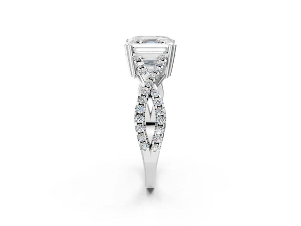 White gold Asscher Solitaire Twist Band with Pavé Setting and Four-Prong Setting_32