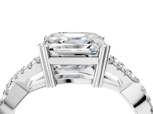 White gold Asscher Solitaire Twist Band with Pavé Setting and Four-Prong Setting_34