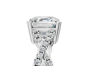 White gold Asscher Solitaire Twist Band with Pavé Setting and Four-Prong Setting_35