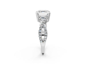 White gold Asscher Solitaire Twist Band with Pavé Setting and Four-Prong Setting_38