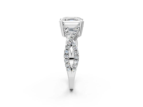 White gold Asscher Solitaire Twist Band with Pavé Setting and Four-Prong Setting_38