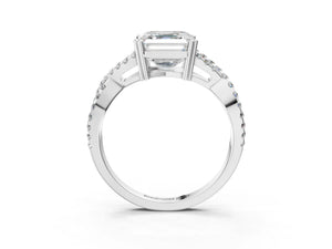 White gold Asscher Solitaire Twist Band with Pavé Setting and Four-Prong Setting_39