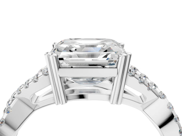 White gold Asscher Solitaire Twist Band with Pavé Setting and Four-Prong Setting_40