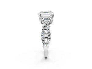 White gold Asscher Solitaire Twist Band with Pavé Setting and Four-Prong Setting_44
