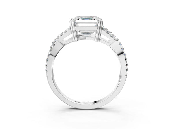 White gold Asscher Solitaire Twist Band with Pavé Setting and Four-Prong Setting_51