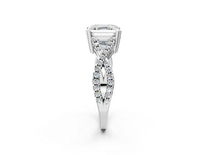 White gold Asscher Solitaire Twist Band with Pavé Setting and Four-Prong Setting_56