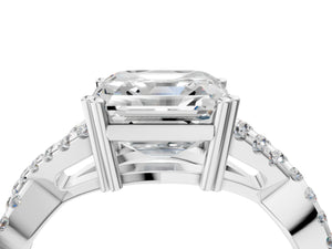White gold Asscher Solitaire Twist Band with Pavé Setting and Four-Prong Setting_58