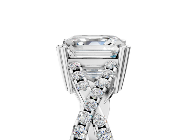 White gold Asscher Solitaire Twist Band with Pavé Setting and Four-Prong Setting_5