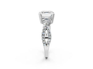 White gold Asscher Solitaire Twist Band with Pavé Setting and Four-Prong Setting_62