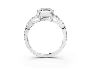 White gold Asscher Solitaire Twist Band with Pavé Setting and Four-Prong Setting_63