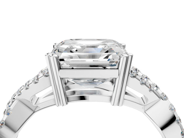White gold Asscher Solitaire Twist Band with Pavé Setting and Four-Prong Setting_64