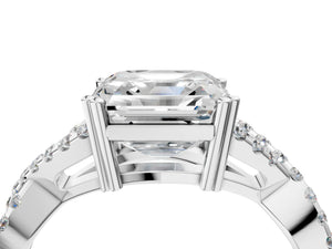 White gold Asscher Solitaire Twist Band with Pavé Setting and Four-Prong Setting_64