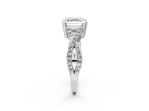 White gold Asscher Solitaire Twist Band with Pavé Setting and Four-Prong Setting_68