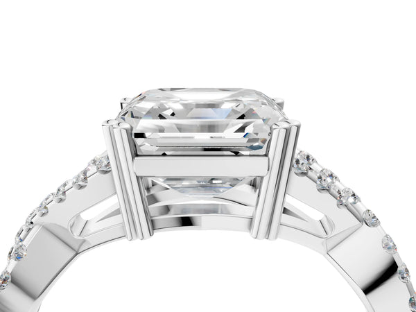 White gold Asscher Solitaire Twist Band with Pavé Setting and Four-Prong Setting_76
