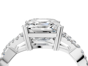 White gold Asscher Solitaire Twist Band with Pavé Setting and Four-Prong Setting_76
