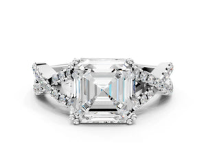 White gold Asscher Solitaire Twist Band with Pavé Setting and Four-Prong Setting_78