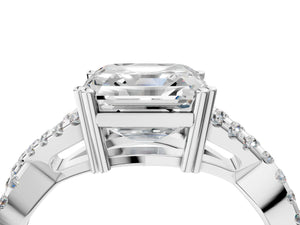 White gold Asscher Solitaire Twist Band with Pavé Setting and Four-Prong Setting_82