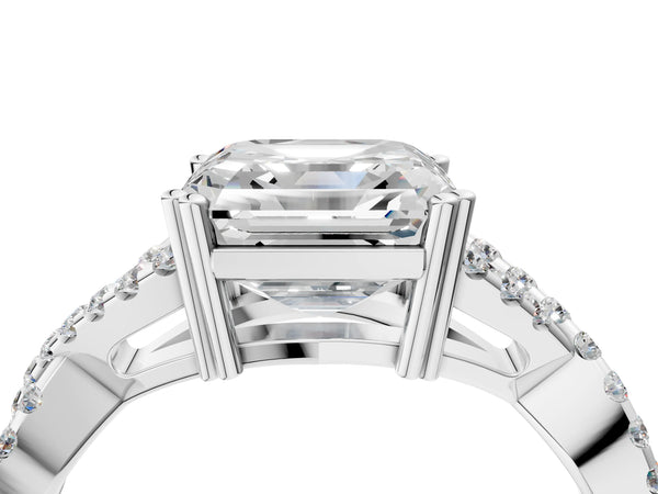 White gold Asscher Solitaire Twist Band with Pavé Setting and Four-Prong Setting_82