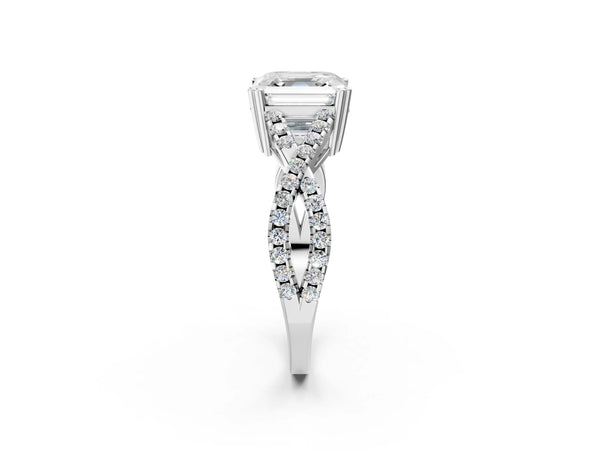 White gold Asscher Solitaire Twist Band with Pavé Setting and Four-Prong Setting_86