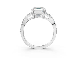White gold Asscher Solitaire Twist Band with Pavé Setting and Four-Prong Setting_87