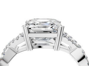 White gold Asscher Solitaire Twist Band with Pavé Setting and Four-Prong Setting_94