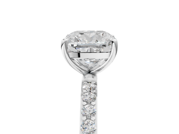 White gold Cushion Cut Diamond Pavé Band Solitaire Ring with Four-Prong Setting_101
