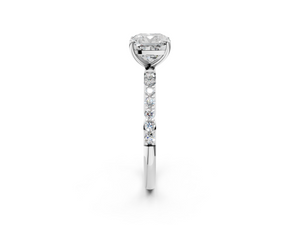 White gold Cushion Cut Diamond Pavé Band Solitaire Ring with Four-Prong Setting_104