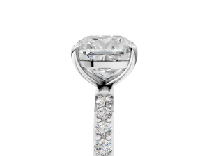 White gold Cushion Cut Diamond Pavé Band Solitaire Ring with Four-Prong Setting_113