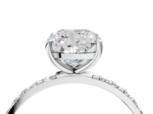White gold Cushion Cut Diamond Pavé Band Solitaire Ring with Four-Prong Setting_118
