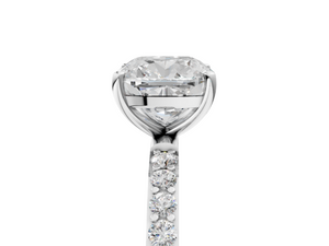 White gold Cushion Cut Diamond Pavé Band Solitaire Ring with Four-Prong Setting_119