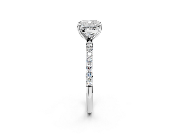 White gold Cushion Cut Diamond Pavé Band Solitaire Ring with Four-Prong Setting_14