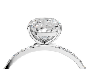 White gold Cushion Cut Diamond Pavé Band Solitaire Ring with Four-Prong Setting_16