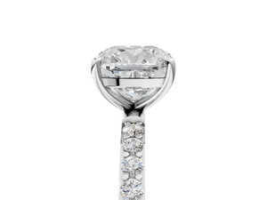 White gold Cushion Cut Diamond Pavé Band Solitaire Ring with Four-Prong Setting_17
