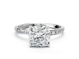 White gold Cushion Cut Diamond Pavé Band Solitaire Ring with Four-Prong Setting_18