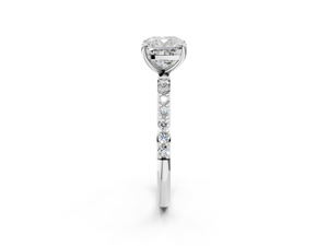 White gold Cushion Cut Diamond Pavé Band Solitaire Ring with Four-Prong Setting_20