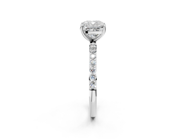 White gold Cushion Cut Diamond Pavé Band Solitaire Ring with Four-Prong Setting_20