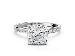 White gold Cushion Cut Diamond Pavé Band Solitaire Ring with Four-Prong Setting_24
