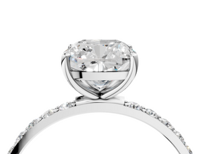 White gold Cushion Cut Diamond Pavé Band Solitaire Ring with Four-Prong Setting_28