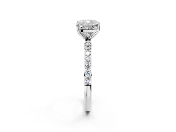 White gold Cushion Cut Diamond Pavé Band Solitaire Ring with Four-Prong Setting_2