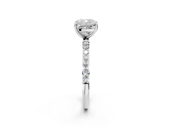 White gold Cushion Cut Diamond Pavé Band Solitaire Ring with Four-Prong Setting_32