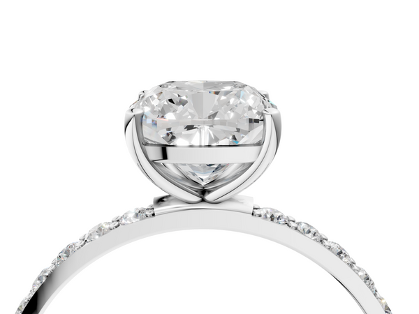 White gold Cushion Cut Diamond Pavé Band Solitaire Ring with Four-Prong Setting_40