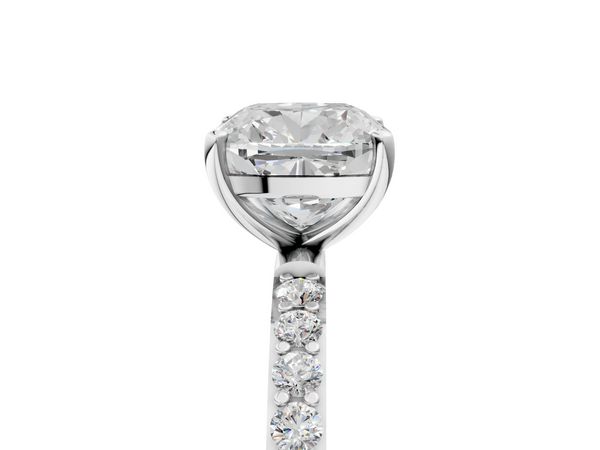 White gold Cushion Cut Diamond Pavé Band Solitaire Ring with Four-Prong Setting_41