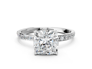 White gold Cushion Cut Diamond Pavé Band Solitaire Ring with Four-Prong Setting_42