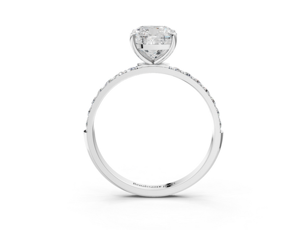 White gold Cushion Cut Diamond Pavé Band Solitaire Ring with Four-Prong Setting_45