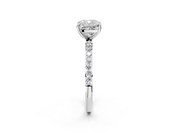 White gold Cushion Cut Diamond Pavé Band Solitaire Ring with Four-Prong Setting_50
