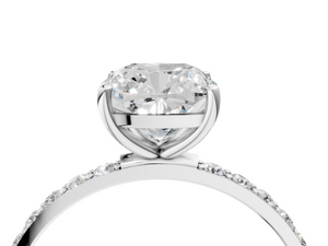 White gold Cushion Cut Diamond Pavé Band Solitaire Ring with Four-Prong Setting_52