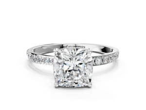 White gold Cushion Cut Diamond Pavé Band Solitaire Ring with Four-Prong Setting_54