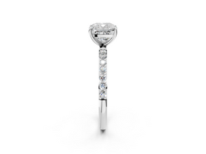 White gold Cushion Cut Diamond Pavé Band Solitaire Ring with Four-Prong Setting_56