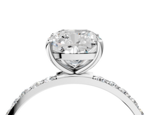 White gold Cushion Cut Diamond Pavé Band Solitaire Ring with Four-Prong Setting_58